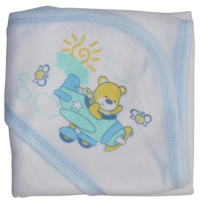 Bambini 021SB Hooded Towel with Binding and Screen Prints, Blue 