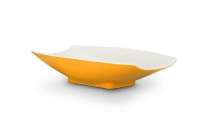 Bon Chef 53704-2ToneYellow 16 x 9 x 3.5 in. Melamine Curves Bowl with Yellow Outside & White Inside, 64 oz - 2 quart 