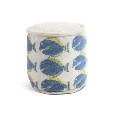 Go Home 20637 Cotton & Wool School of Fish Pouf - White, Blue & Yellow - 16 x 16.5 x 16.5 in. 