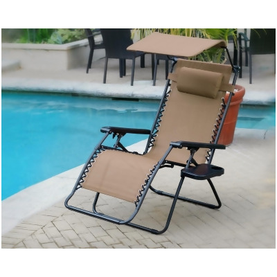 Jeco GC12 Jeco Oversized Zero Gravity Chair with Sunshade & Drink Tray, Tan 