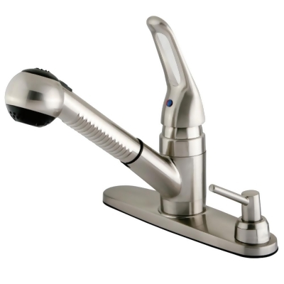 Kingston Brass KB708SPDK Single Loop Handle Pull-Out Kitchen Faucet with Soap Dispenser, Satin Nickel 