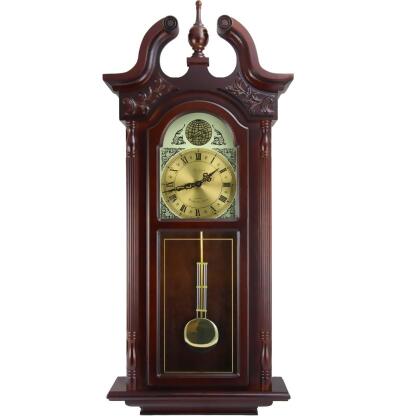 Bedford Clock Collection BED-7710-RB 38 in. Grand Antique Colonial Chiming Wall Clock with Roman Numerals, Oak Finish 