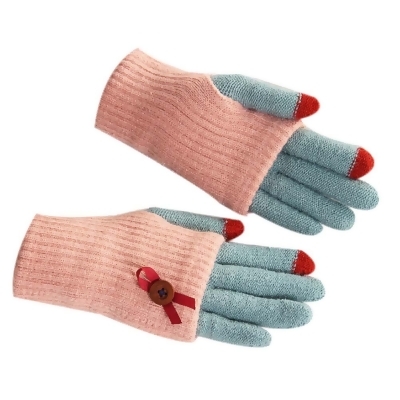 Panda Superstore PS-CLO2474963011-SUE00666 Lovely Woolen Knitted Touch Screen Gloves, Pink 