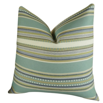 Plutus PB11313-2026-DP 20 x 26 in. Double Sided Standard Size Chic Stripe Aloe Handmade Throw Pillow - Light Blue, Green & Cream 