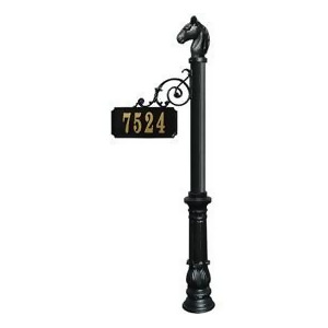 Equestrian Adpst-701-bl Scroll Address Post with Decorative Ornate Base & Horsehead Fial, Black - All