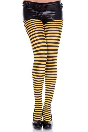 Music Legs 7471-BLK-YELLOW Womens Striped Tights, Black & Yellow