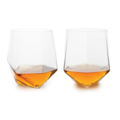 Viski 4343 Seneca Faceted Crystal Tumblers, Clear - Set of 2 