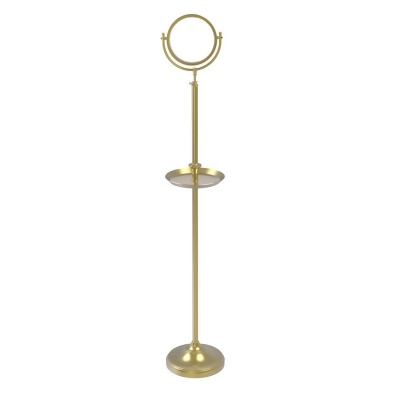 Allied Brass DMF-3-2X-SBR Floor Standing Make-Up Mirror 8 in. dia. with 2X Magnification & Shaving Tray, Satin Brass 