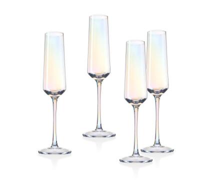 Iridescent Blue 6 oz Champagne Flute (Set of 4) Wrought Studio