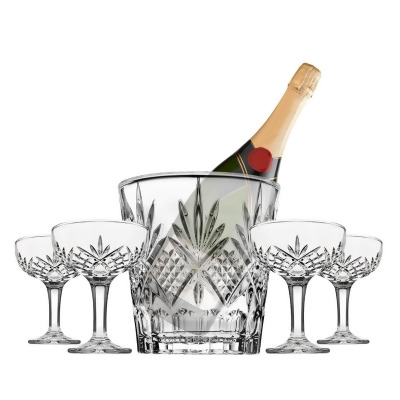 Godinger 25481 Dublin Champagne Crystal Ice Bucket & 4 Coupe Set - Clear 