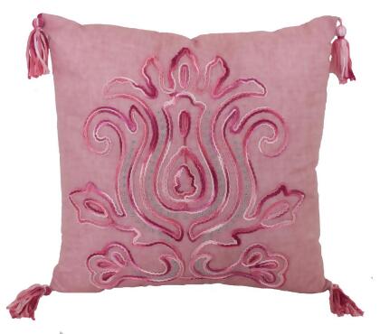 HomeRoots 479197 4 x 17 x 17 in. Light Pink Polyester Zippered Pillow with Tassels 