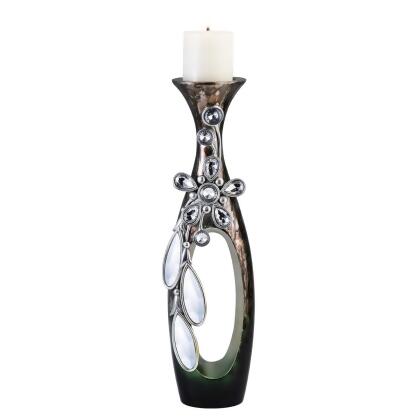 HomeRoots 468335 16 x 5 x 5 in. Ornate Faux Crystal Tabletop Pillar Candle Holder 