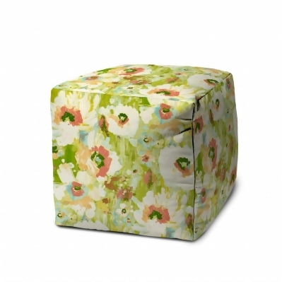 HomeRoots 475131 17 x 17 x 1 in. Green Cube Floral Indoor & Outdoor Pouf Cover 
