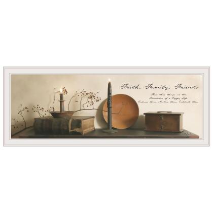 HomeRoots 406430 15 x 39 x 1 in. Faith Family Friends 1 White Framed Print Wall Art