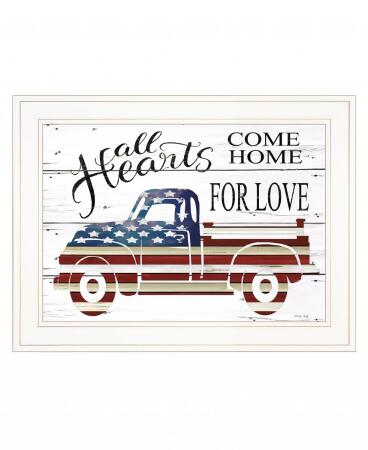 HomeRoots 407585 15 x 19 x 1 in. All Hearts Come Home for Love Truck 2 White Framed Print Wall Art