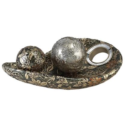 HomeRoots 468374 7.5 x 8.25 x 13.75 in. Green Silver & Gold Polyresin Decorative Bowl with Orbs 