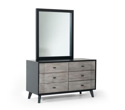 HomeRoots 483381 40 x 34 x 1 in. Black Ash Veneer Rectangle Wall Mounted Dresser Mirror with Engineered Wood Framed 