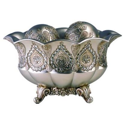 HomeRoots 468312 7 x 8.25 x 12.5 in. Silver Scalloped Design Polyresin Decorative Bowl with Orbs 
