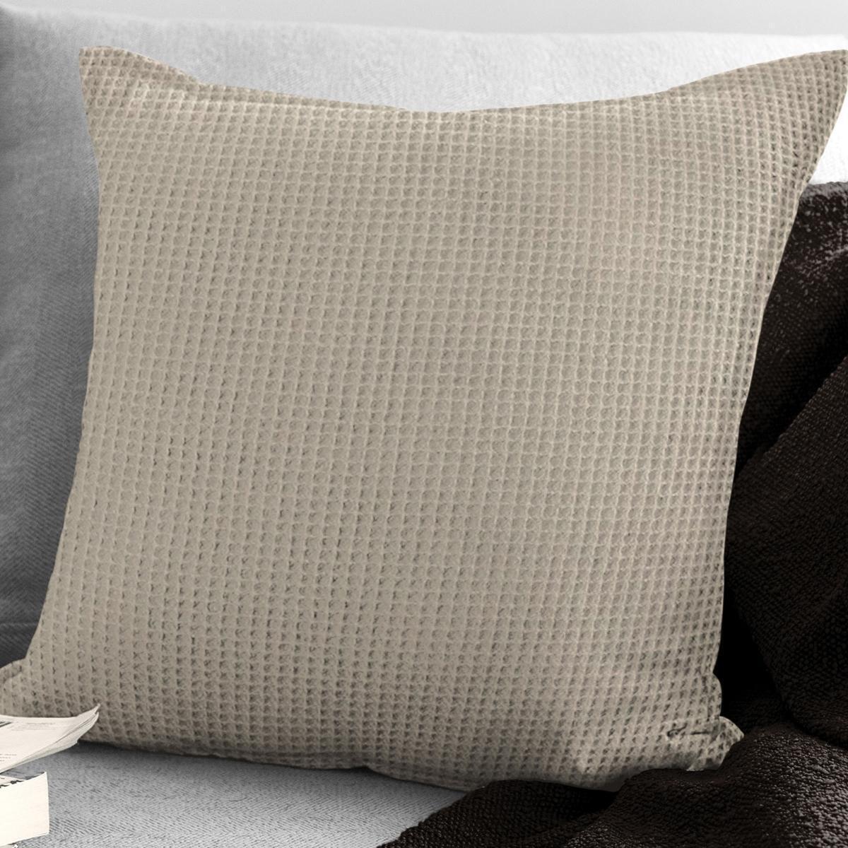 6ix Tailors CLA-SOM-NAT-CFT-20SQ Classic Waffle Square Decor Pillow with Feather Insert, Natural - 20 in.
