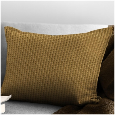 6ix Tailors CLA-SOM-MUS-CFT-14OB Classic Waffle Oblong Decor Pillow with Feather Insert, Mustard - 14 x 20 in. 