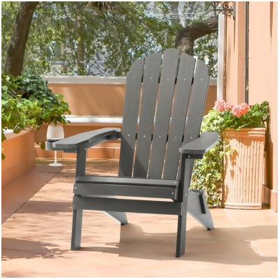 SANLUCE UN-QW-103-GY Charcoal Gray Outdoor Plastic Folding Adirondack Chair Patio Fire Pit Chair for Outside 