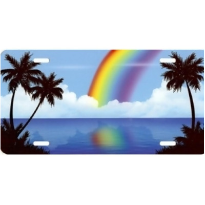 212 Main SM01 6 x 12 in. Palm Trees with Rainbow on Beach Scene License Plate, Free Names on This Plate 