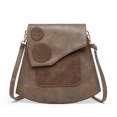 Eliteco H16432 Brown Hearty Trendy Dot Dot Faux Leather Cross Body Messenger Bag, Brown 