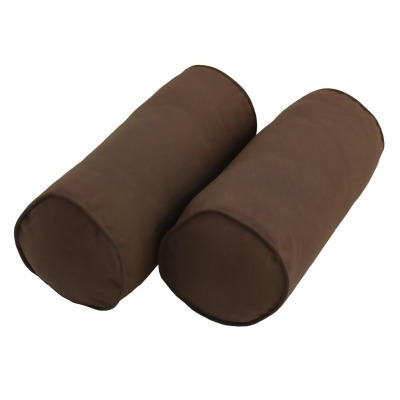 Blazing Needles 9814-CD-S2-TW-CH 20 x 8 in. Double-Corded Solid Twill Bolster Pillows with Inserts, Chocolate - Set of 2 