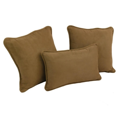 Blazing Needles 9817-CD-S3-MS-SB Double-Corded Solid Microsuede Throw Pillows with Inserts, Saddle Brown - Set of 3 