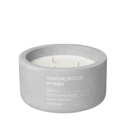 Blomus 65957 Fraga Scented Candle in Concrete Container, Microchip - Sandalwood Myrrh - 3 Wick 