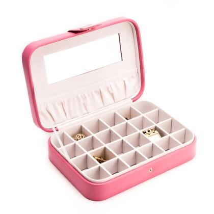 Bey-Berk International BB660PNK Leatherette 24 Section Jewel Case with Mirror, Soft Velour Lining & Snap Closure - Pink 