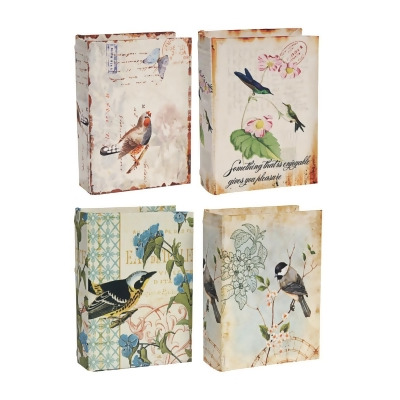 Benjara BM284995 Anya Artisanal Boxes for Accessories, Book Inspired Look, Birds - Set of 4 