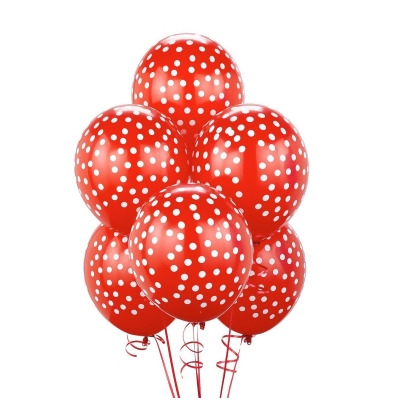 Birthday Express 230789 Red with White Dots Balloons, White - Pack of 6 