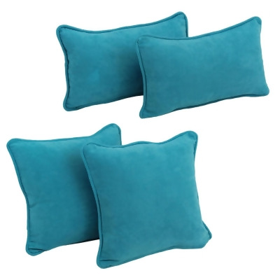Blazing Needles 9819-CD-S4-MS-AB Double-Corded Solid Microsuede Throw Pillows with Inserts, Aqua Blue - Set of 4 