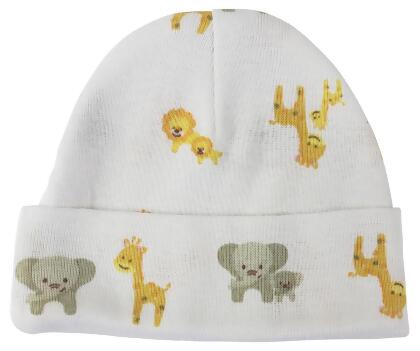Bambini NC-0255 Unisex Printed Baby Cap, White - Newborn