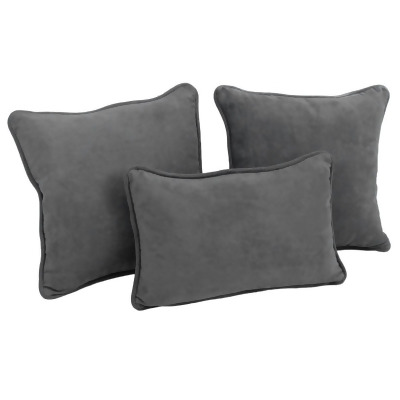 Blazing Needles 9817-CD-S3-MS-GY Double-Corded Solid Microsuede Throw Pillows with Inserts, Steel Grey - Set of 3 