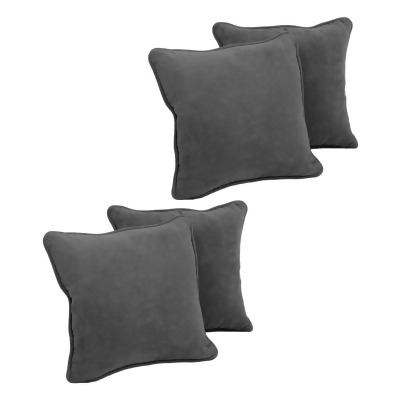 Blazing Needles 9810-CD-S4-MS-GY 18 in. Double-Corded Solid Microsuede Square Throw Pillows with Inserts, Steel Grey - Set of 4 
