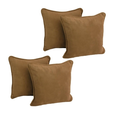 Blazing Needles 9810-CD-S4-MS-SB 18 in. Double-Corded Solid Microsuede Square Throw Pillows with Inserts, Saddle Brown - Set of 4 