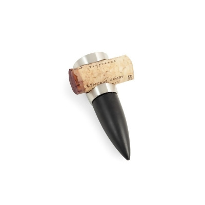 Bey-Berk International BS960 Brushed Nickel Bottle Stopper with Cutout Notch to Hold Cork, Black & Silver 