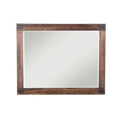 Benjara BM273360 48 in. Pim Solid Wood Dresser Mirror with Metal Brackets, Rustic Brown 