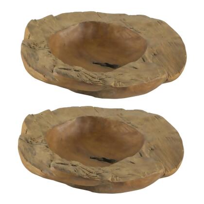 Benjara BM284953 Brown, Natural Edge Decoratie Teak Wood Table Bowls - Brown Finish - Set of 2 