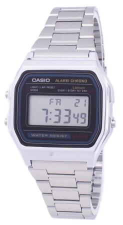 Casio A158WA-1DF Mens Digital Stainless Steel Daily Alarm Watch, Black 