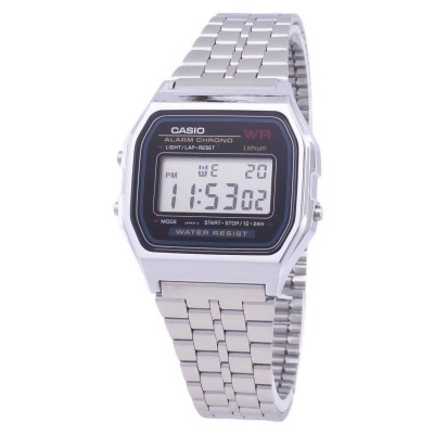 Casio A159WA-N1DF Digital Alarm Chrono Stainless Steel Men Watch, White 