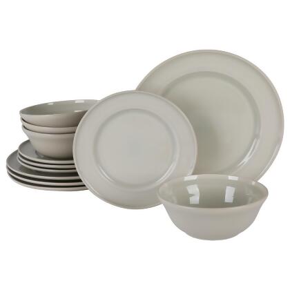 Gibson 127362.12R Martha Stewart Porcelain Reactive Glaze Stoneware Dinnerware Set, Sharkey Grey - 12 Piece 