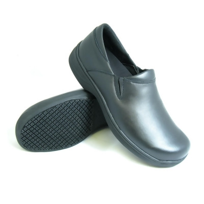 Genuine Grip 470-7.5M Mens Slip-Resistant Slip-On Work Shoes, Black Leather - Size 7.5 