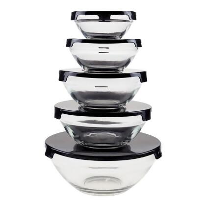 Chef Buddy 82-5758-BLK Glass Food Storage Containers with Snap Lids, Black - 10 Piece 