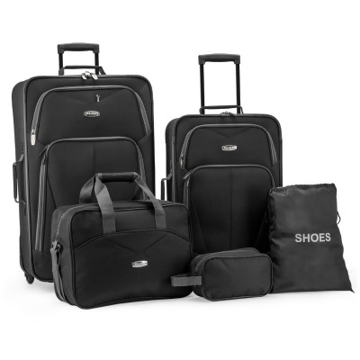 Elite Luggage EL08094K Whitfield 5 Piece Softside Lightweight Rolling Luggage Set, Black 