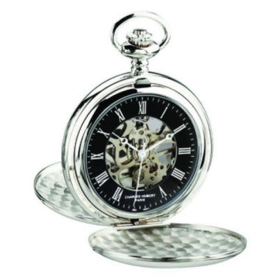 Charles-Hubert Paris DWA060 47 mm Double Hunter Case Mechanical Pocket Watch with Skeleton Dial, Chrome 