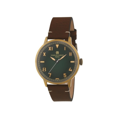 Charles-Hubert Paris 4014-B Mens Antique Gold Stainless Quartz Dial Watch, Green 