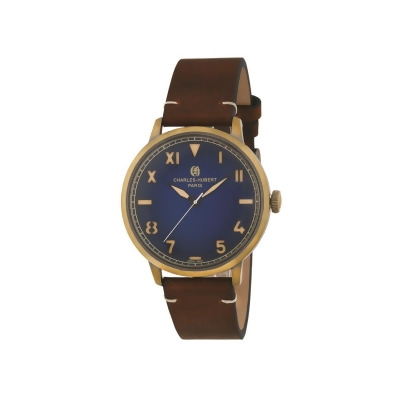 Charles-Hubert Paris 4014-C Mens Antique Gold Stainless Quartz Dial Watch, Blue 